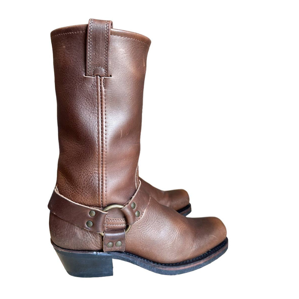 Frye Whiskey Brown Leather Square Toe Harness Boot Size 8.5